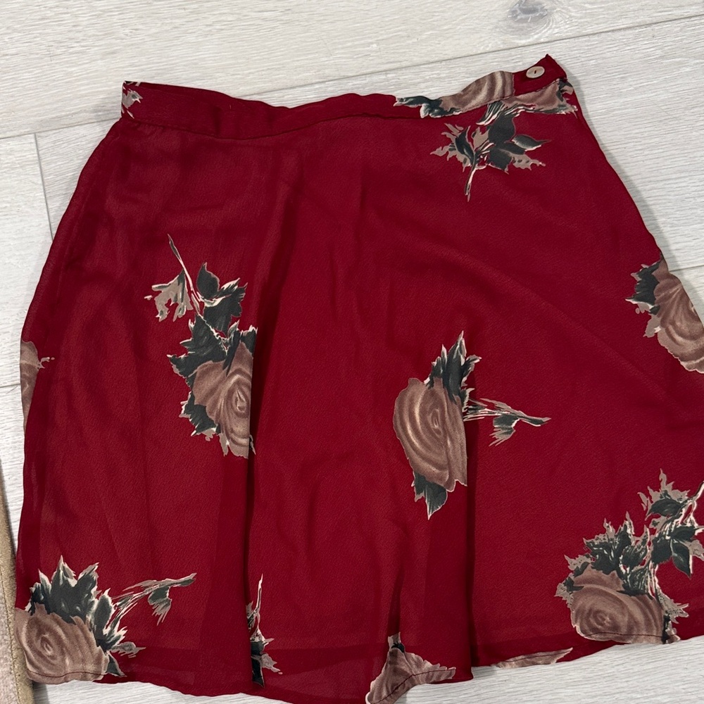 Floral Red Silk Skirt